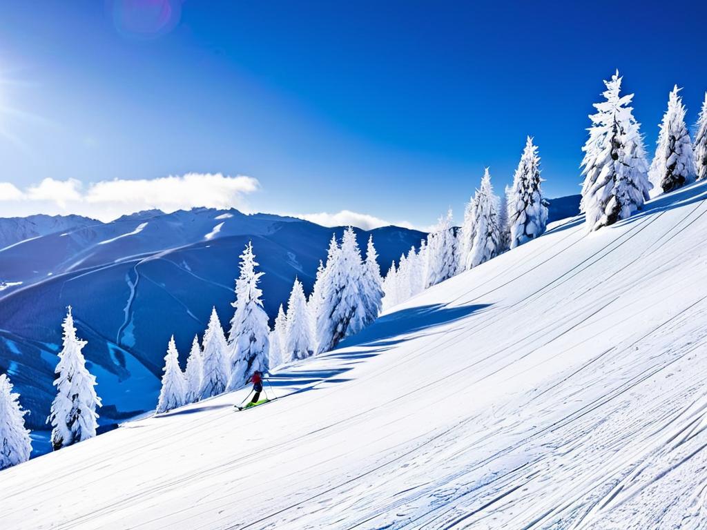 Люди катаются на лыжах по склонам горнолыжного курорта