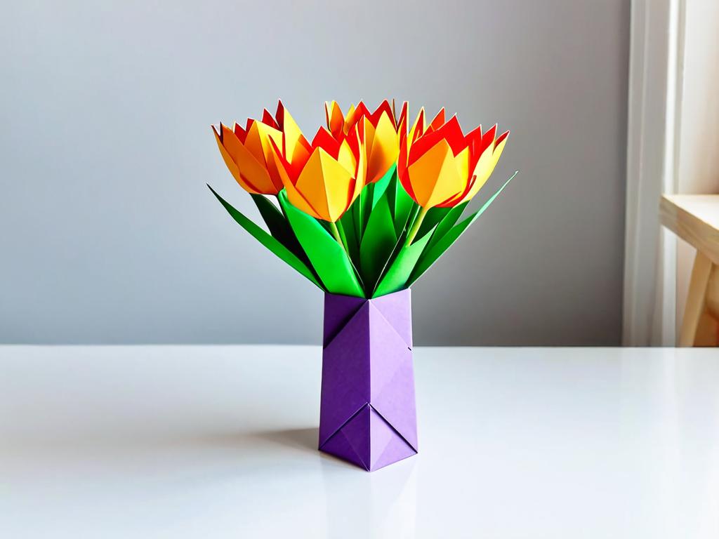 Пошаговая инструкция по изготовлению вазы оригами в форме тюльпана