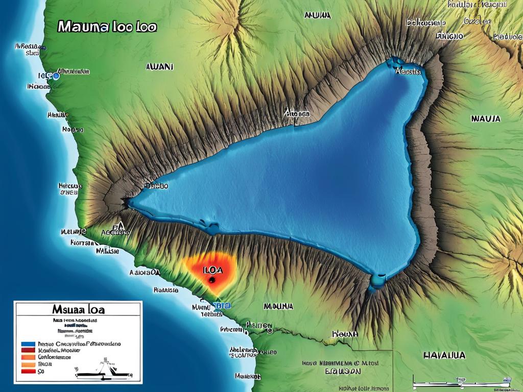 Карта с указанием местонахождения вулкана Мауна-Лоа на острове Гавайи