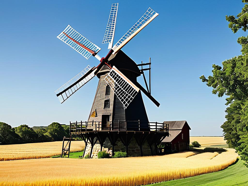 Историческая ветряная мельница XIX века для помола зерна