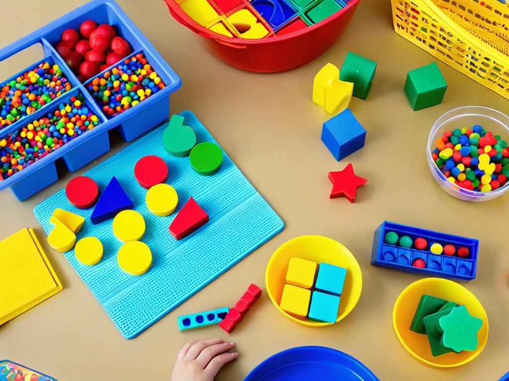 Воспитатель готовит дидактические материалы и игрушки для занятия математикой