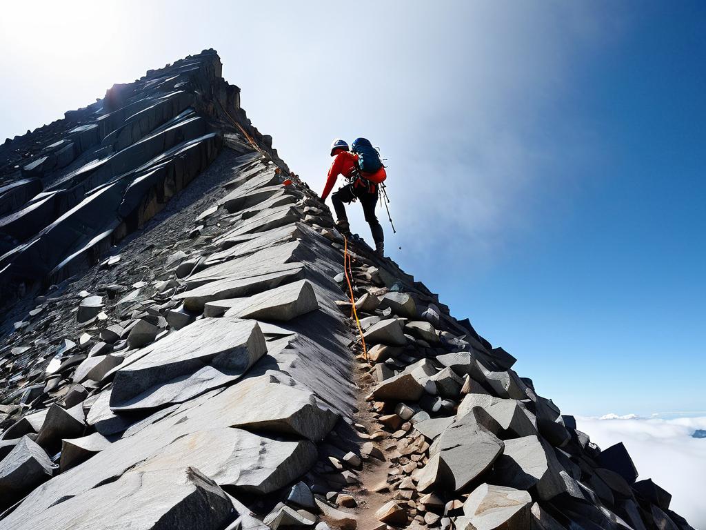Человек поднимается на гору, демонстрируя, как ресурсы помогают преодолевать трудности