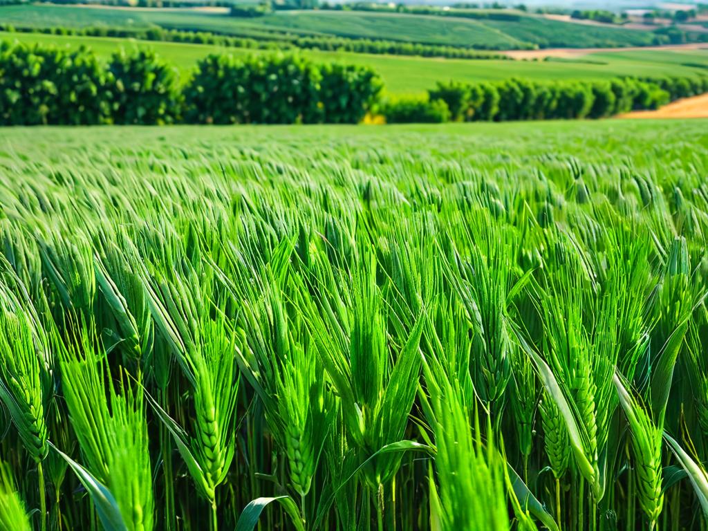 Зеленое пшеничное поле, готовое к уборке урожая