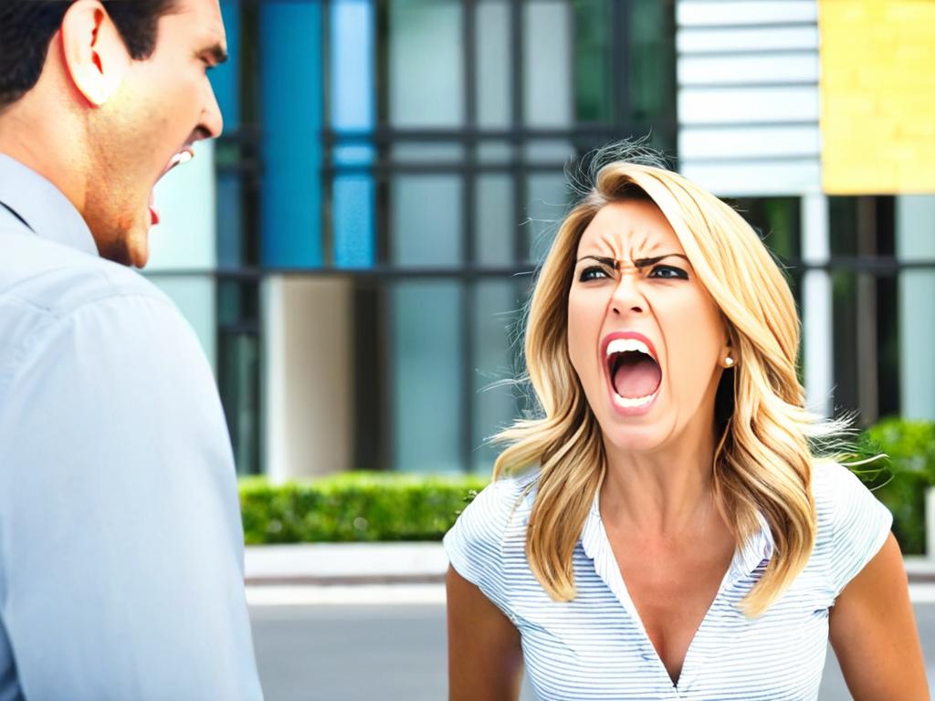 Женщина сердито кричит во время ссоры с мужчиной
