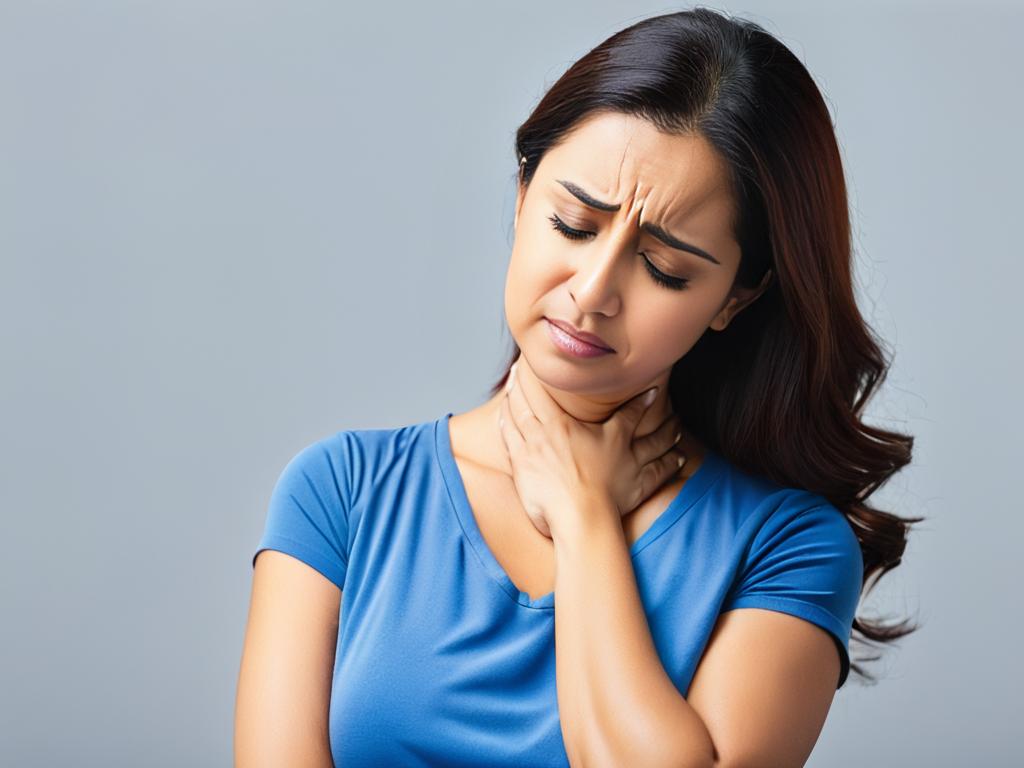 Женщина с болью в шее из-за стресса