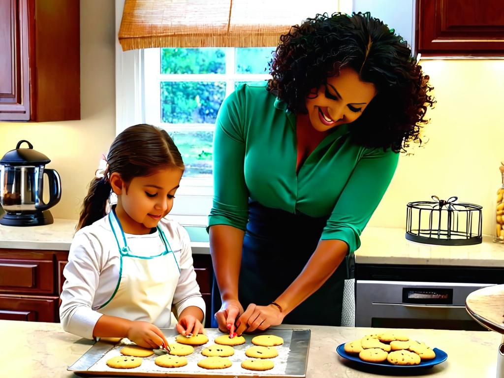 Мама и дочка пекут печенье на кухне
