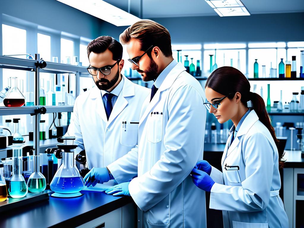 Ученые в халатах используют лабораторное оборудование наука медицинские исследования концепция