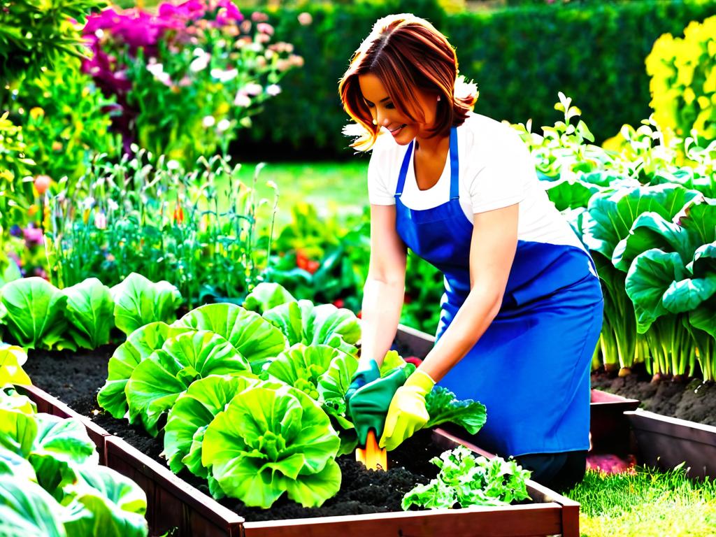 Женщина, выращивающая овощи в огороде