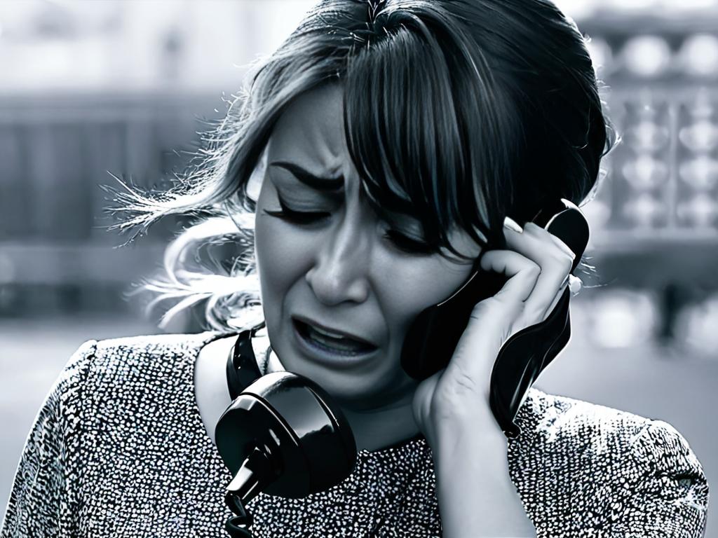 Плачущая женщина разговаривает по телефону