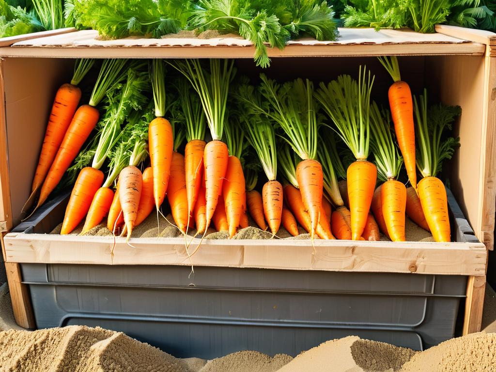 Морковь, хранящаяся в ящиках с песком - традиционный русский способ хранения овощей