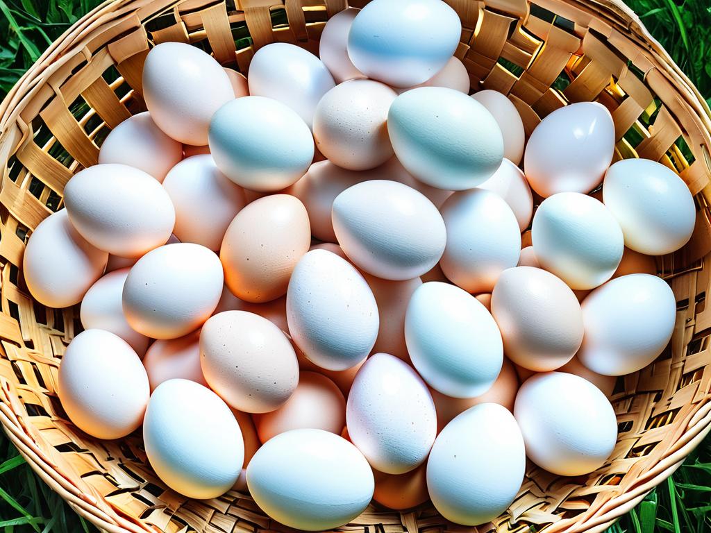 Корзина, полная куриных яиц