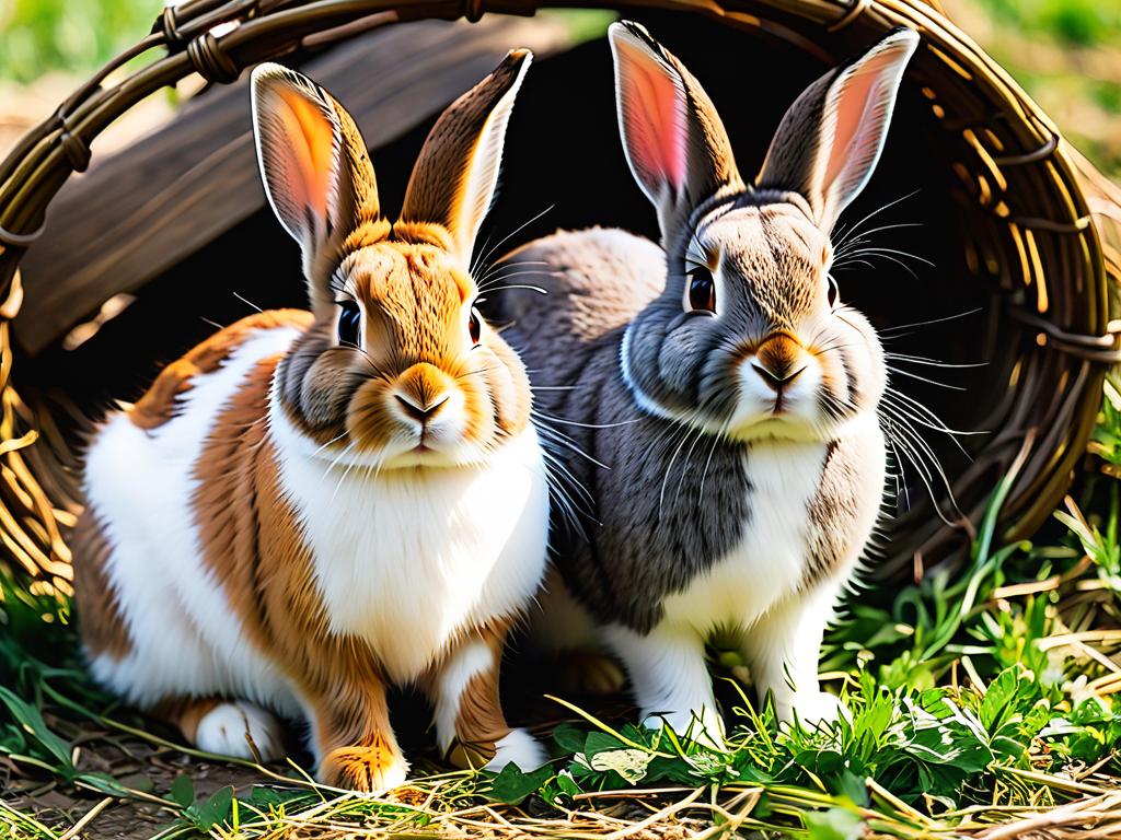 Фото здоровых упитанных половозрелых кроликов, готовых к спариванию