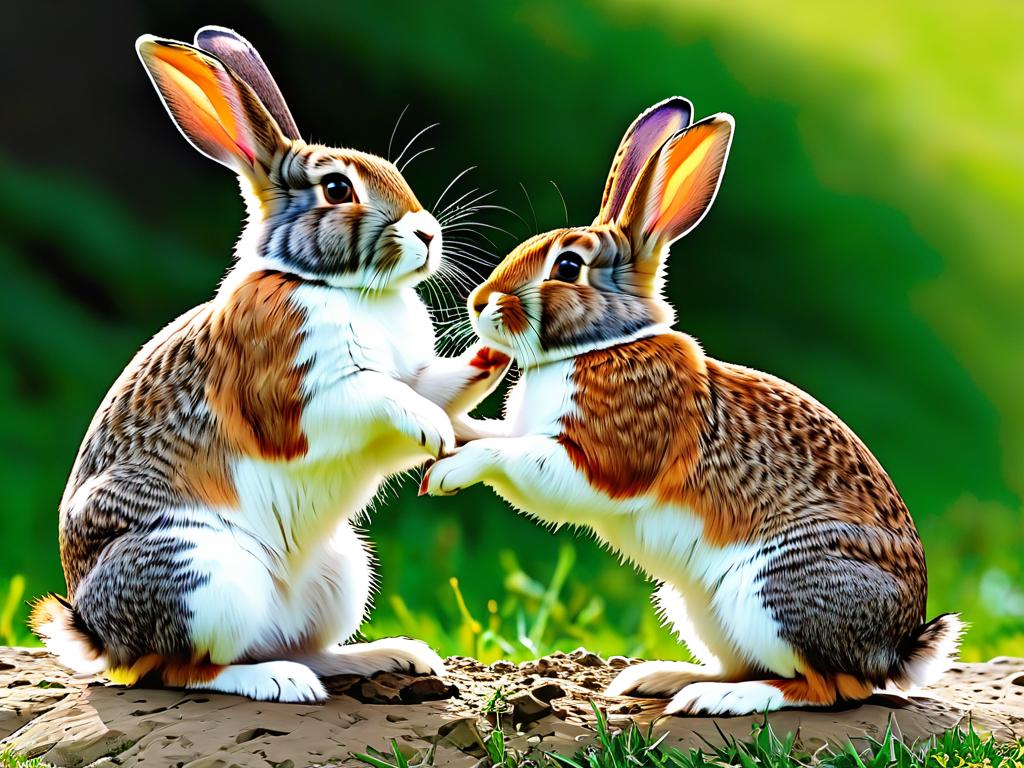 Фото запечатлело сам момент спаривания кроликов, когда самец садится на самку
