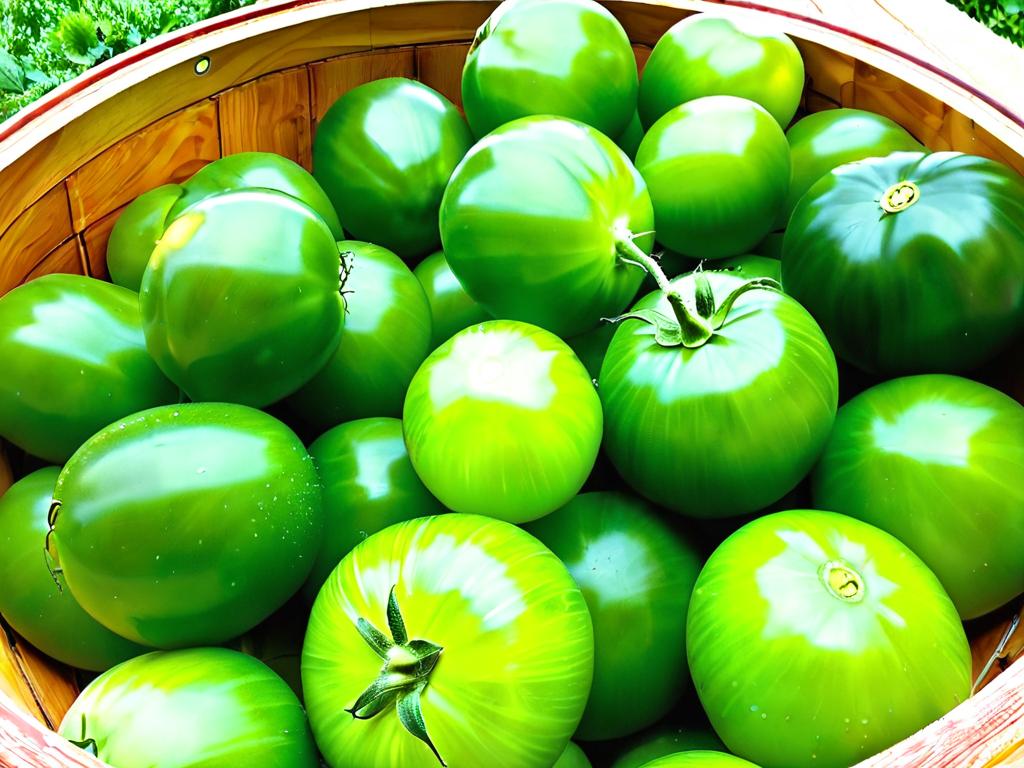 Вымытые зеленые помидоры, подготовленные для засолки