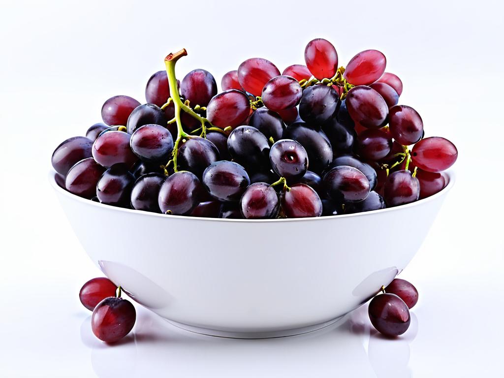 Миска с красным виноградом на белом фоне