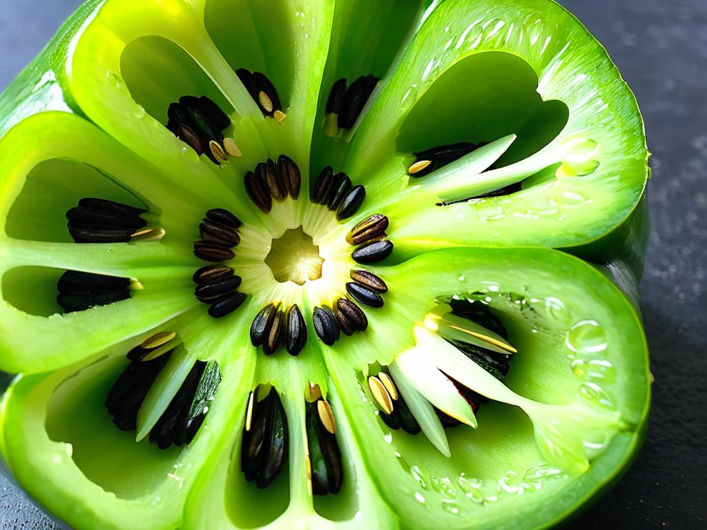 Разрезанный зеленый перец со внутренностями и семенами