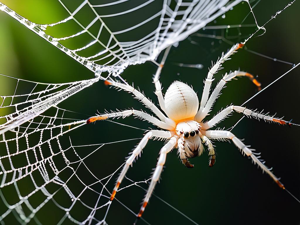 Белый паук ползет по паутине