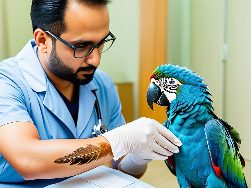 Врач проводит кожное аллергологическое тестирование пациента на предмет аллергии на перья попугаев