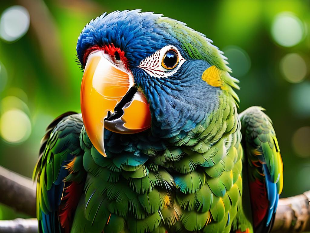 Фото попугая, который смотрит по сторонам широко раскрытыми глазами