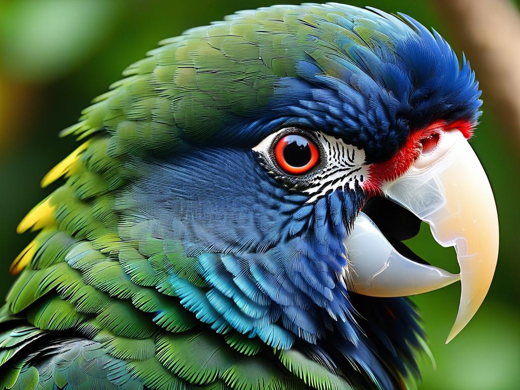 На фото попугай смотрит вбок одним глазом, а другим прямо перед собой