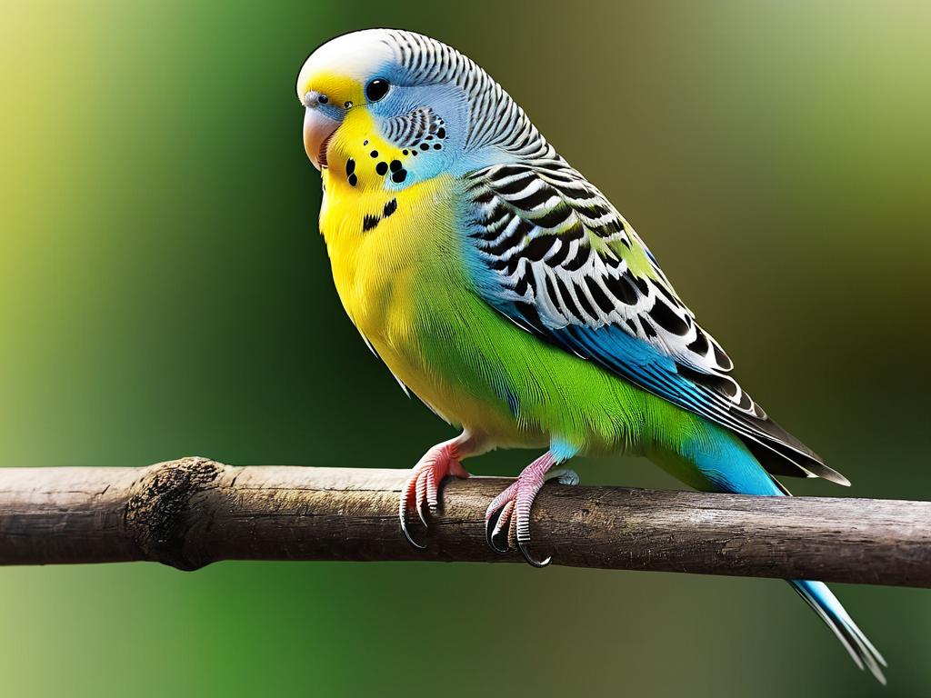 Волнистый попугай на деревянной жердочке