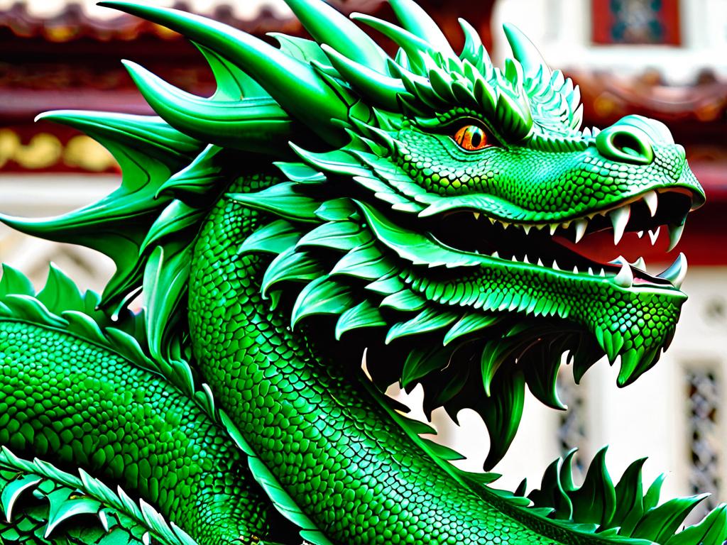 Статуэтка дракона с жемчужиной в лапе на фоне денежного дерева