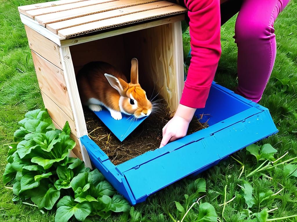 Фото изготовления маточника для кроликов из пластмассового овощного ящика