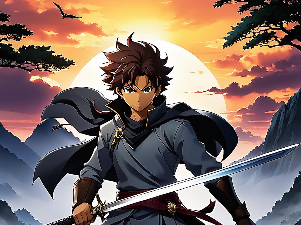 Главный герой манги "Поднятие уровня в одиночку" позирует с мечом