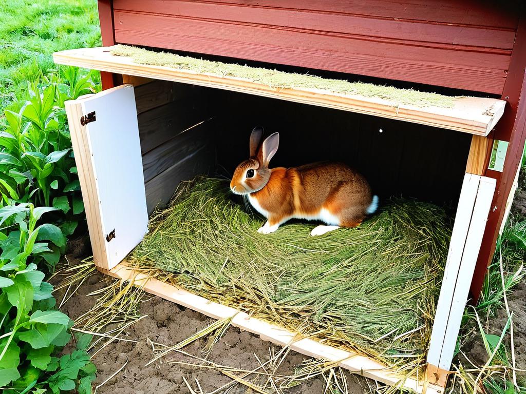 На фото показана правильная подготовка домика-гнезда для роженицы-крольчихи. Это деревянный ящик,