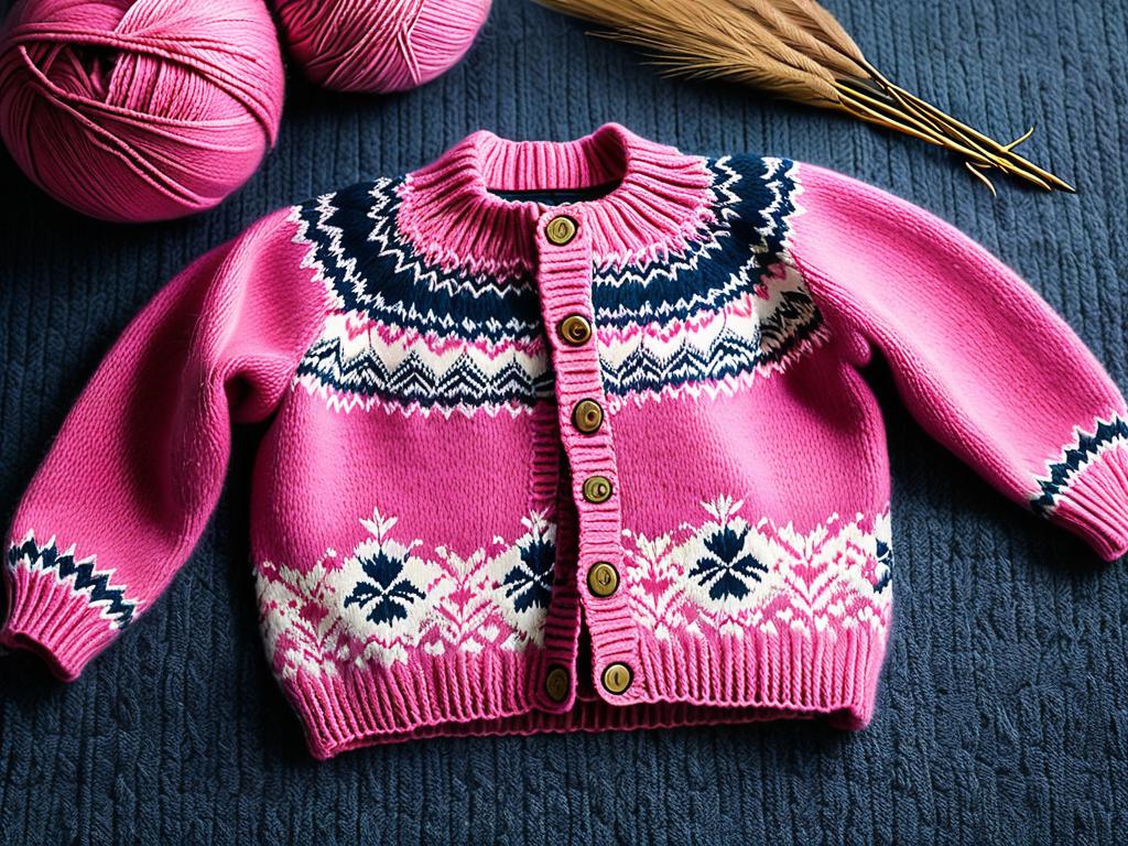 Розовый вязаный свитер со традиционными шетландскими узорами