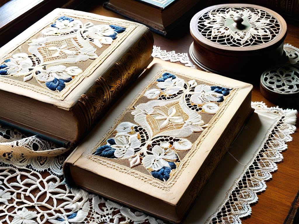 Старинная книга с образцами кружева и вышивки 19 века