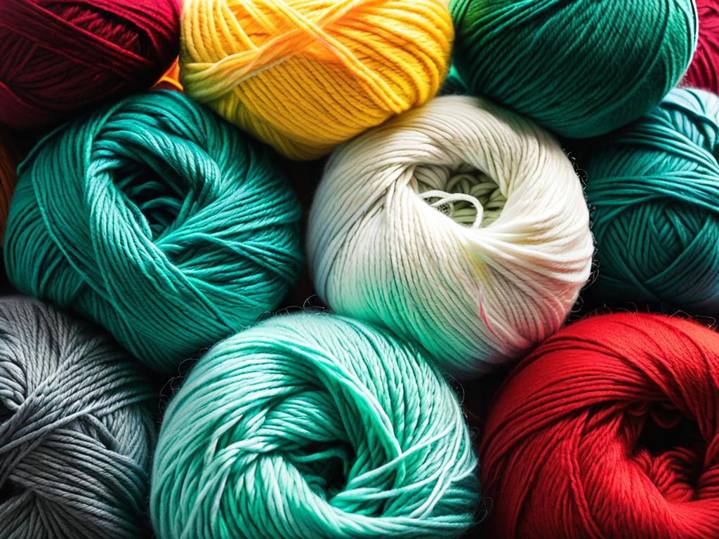 Клубки шерстяной пряжи разных цветов для вязания