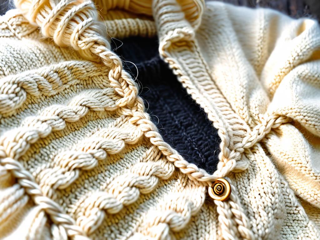 Фото вязанного вручную детского свитера из мягкой шерстяной пряжи в нежно-кремовых тонах