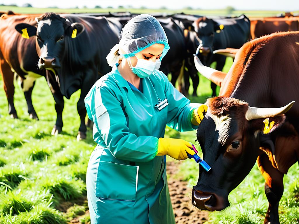 Ветеринарный врач вакцинирует коров против пастереллеза на ферме