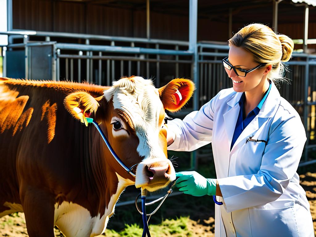 Ветеринарный осмотр беременной коровы