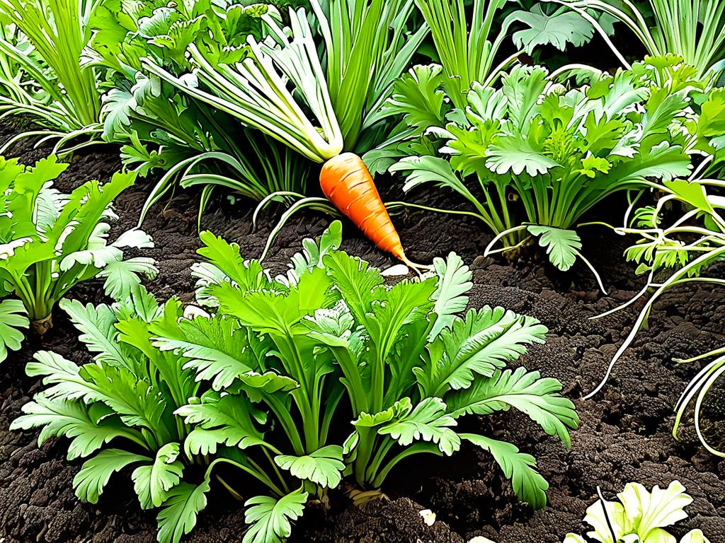 Проростки моркови на грядке после лука