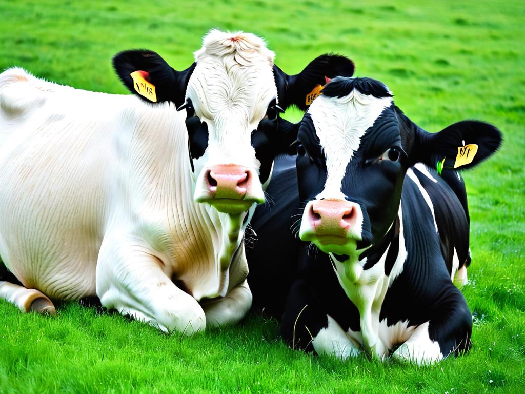 Теленок и корова связываются на траве. Описывает дачу коровам имен на основе их характера.