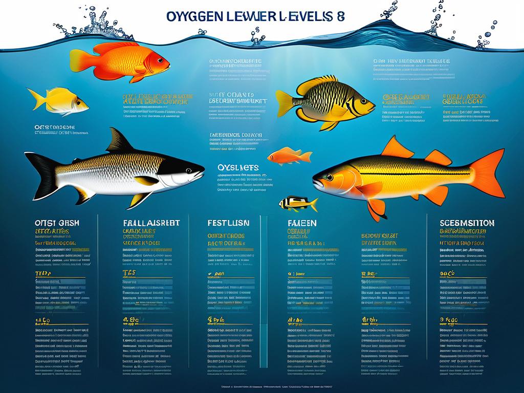 Инфографика, демонстрирующая уровни кислорода в воде для разных видов рыб. Иллюстрирует различия в
