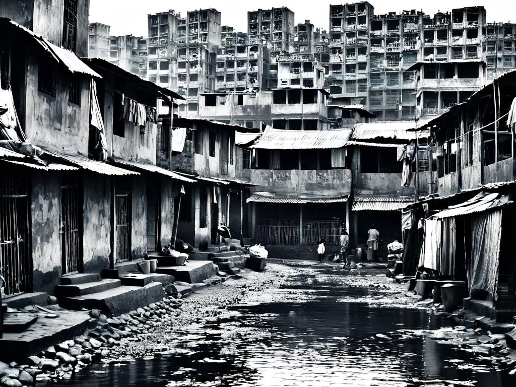 Фотография бедного района с ветхими домами