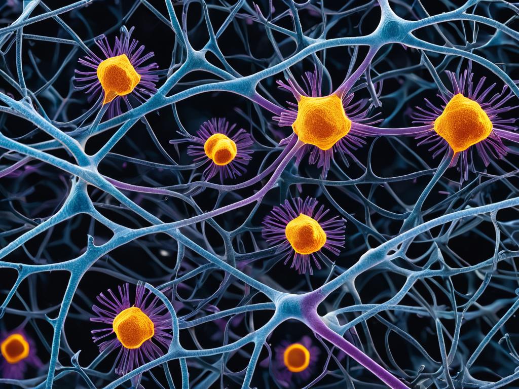 Микроскопический снимок бляшек бета-амилоида и нейрофибриллярных клубков, характерных для болезни