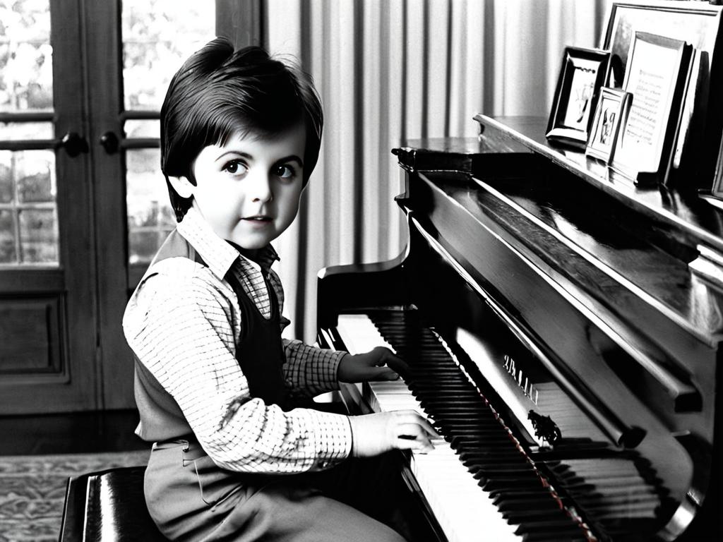 Пол Маккартни в детстве сидит за фортепиано