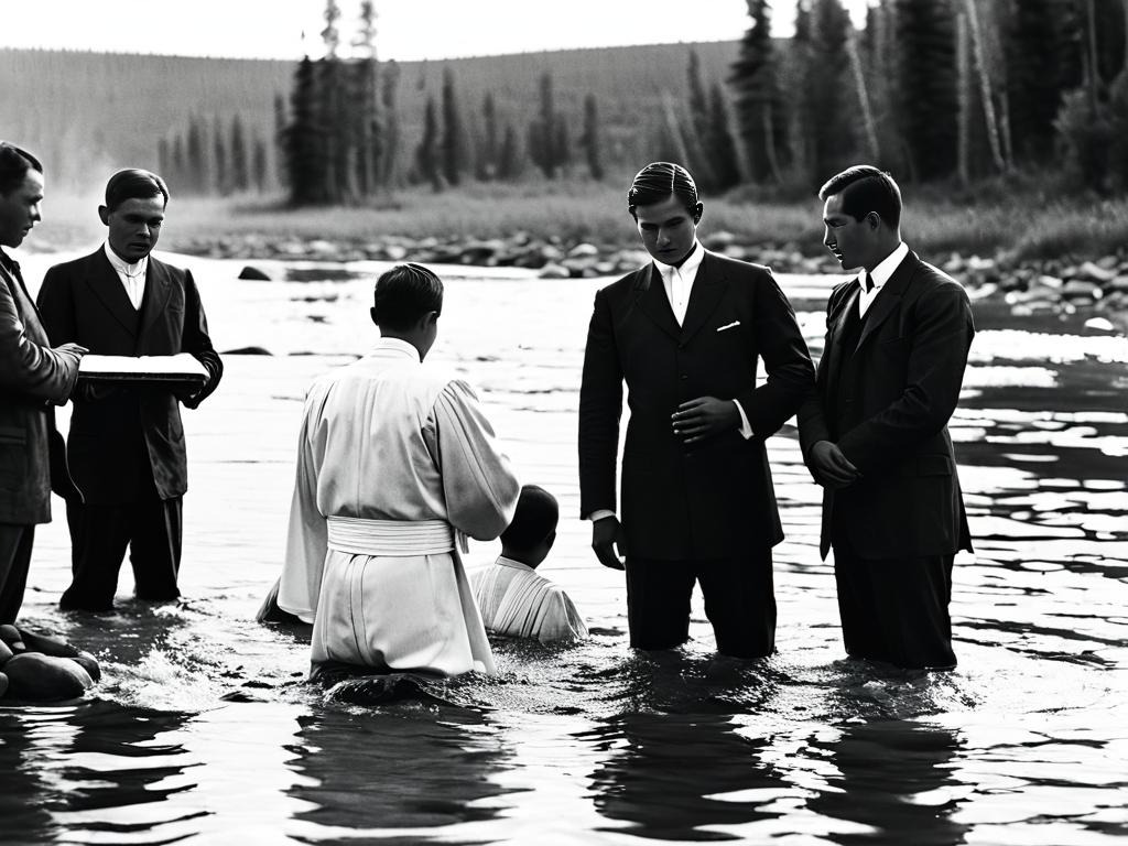 Фотография баптистского водного крещения в Сибири в 1907 году