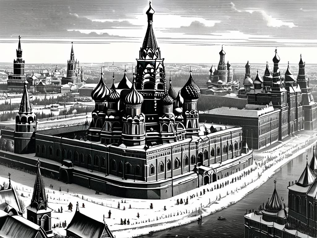 Гравюра средневековой Москвы
