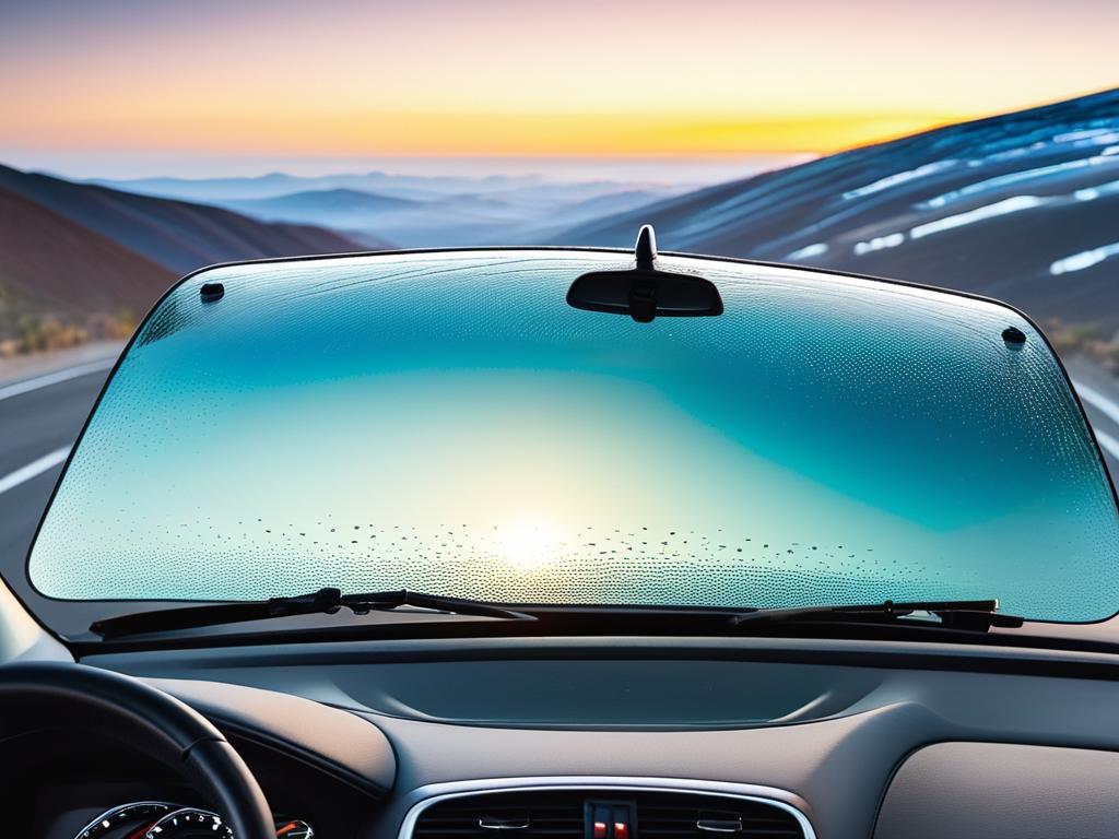 Лобовое стекло автомобиля со свободным обзором сквозь прозрачное стекло без бликов