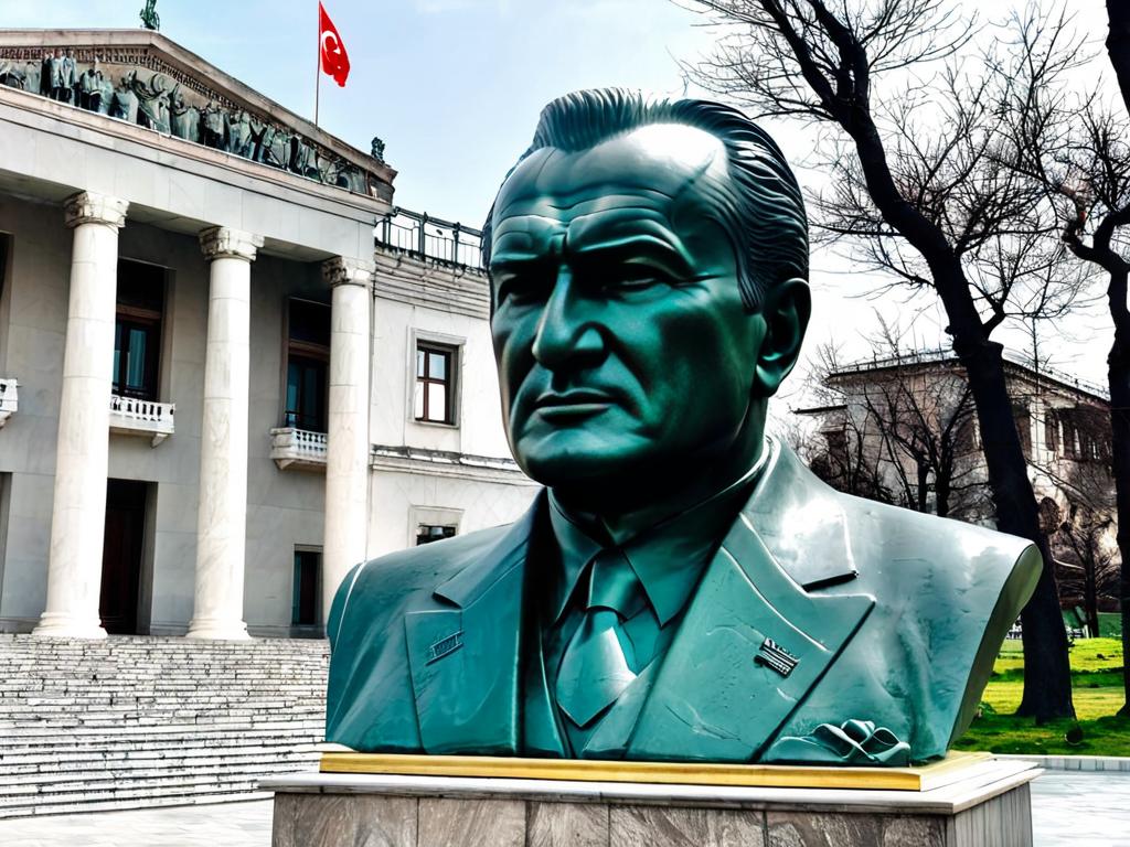 Бюст Ататюрка возле здания турецкого парламента в Анкаре
