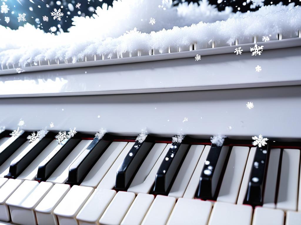 Белое фортепиано со снежинками
