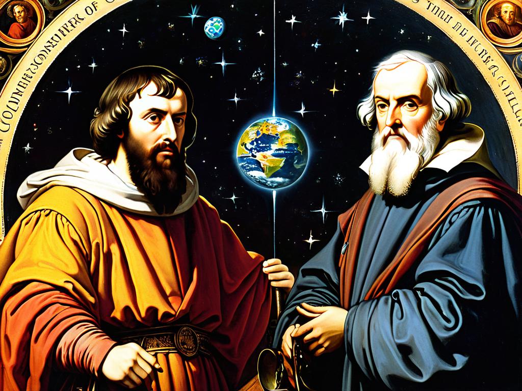 Картина, изображающая Коперника и Галилея - основателей гелиоцентризма, который бросил вызов