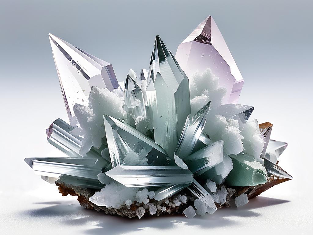 Фото кристаллов алюмокалиевых квасцов на белом фоне