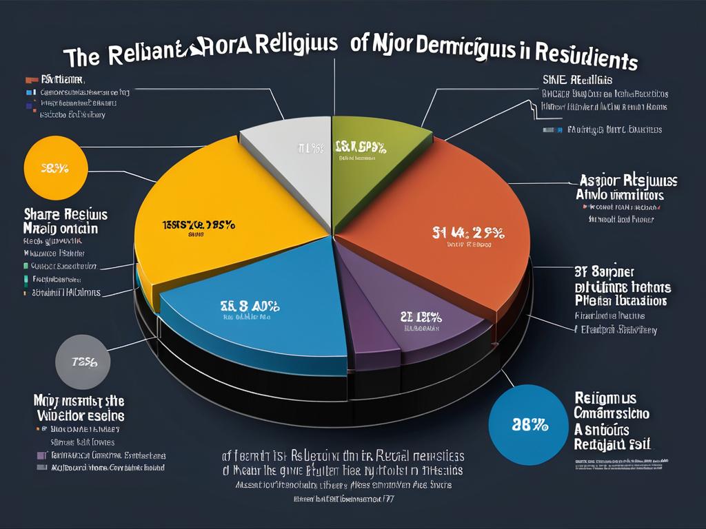 Круговая диаграмма, показывающая долю основных религиозных конфессий среди жителей США.