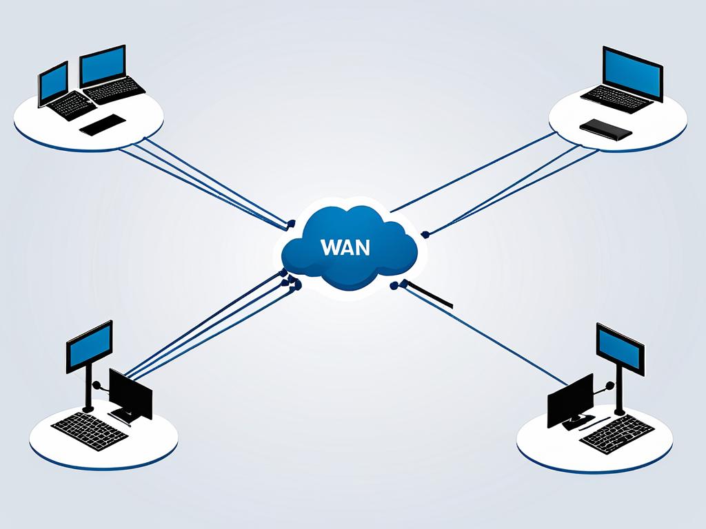 Схема, как локальные сети LAN объединяются в глобальную WAN